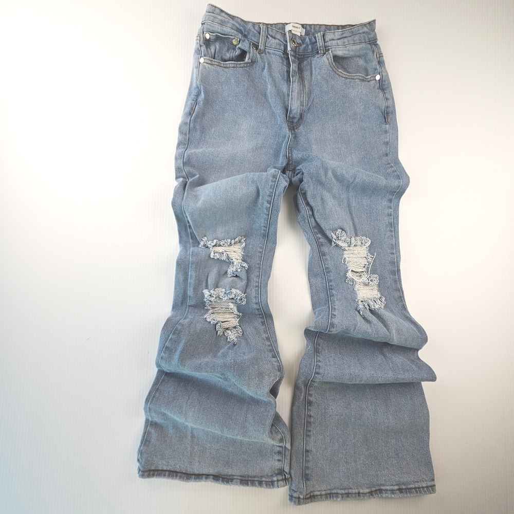 Forever 21 Light Wash Distressed Flare Jeans Size 27 Y2K 90s Grunge Wide Leg
